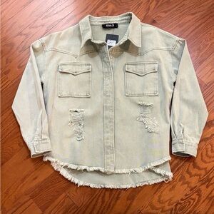 Women's Blue B Collection Distressed Light Green Denim Jacket - Size S